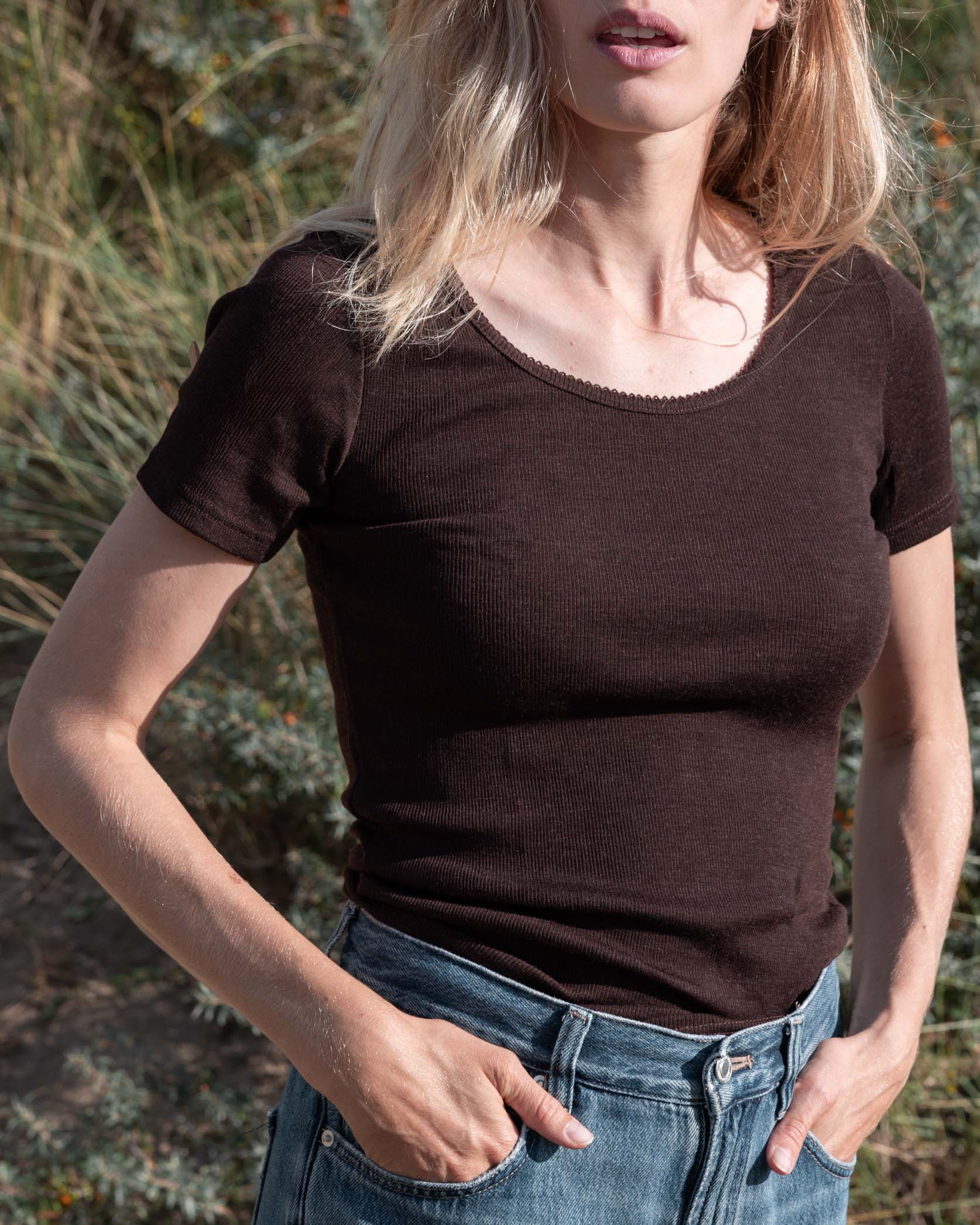 Women's shirt short sleeves tiny rib wool - kladdkaka