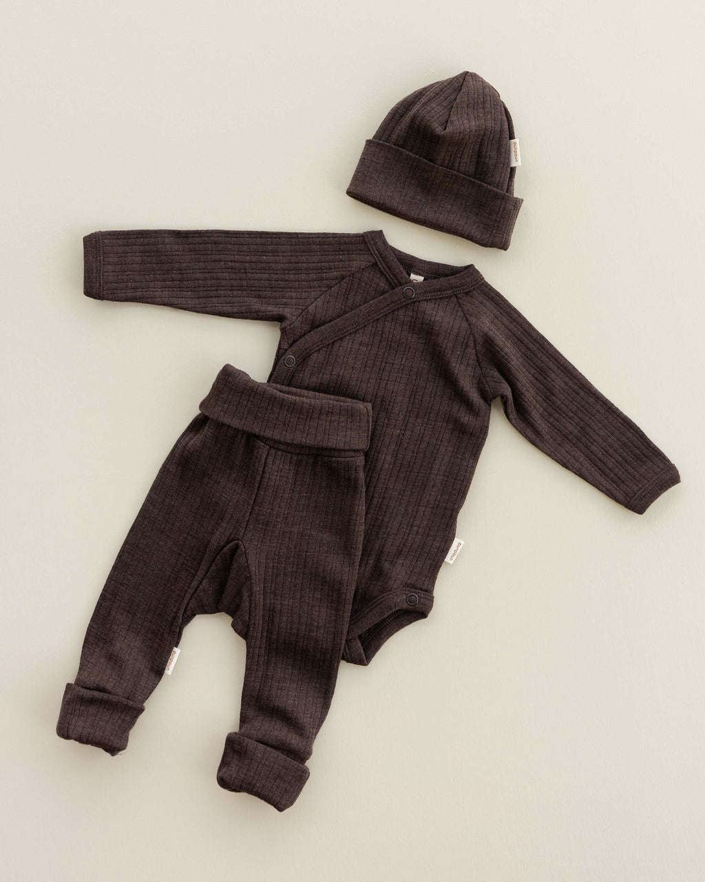 Baby pants 2 in 1 feet rib wool/silk - cocoa