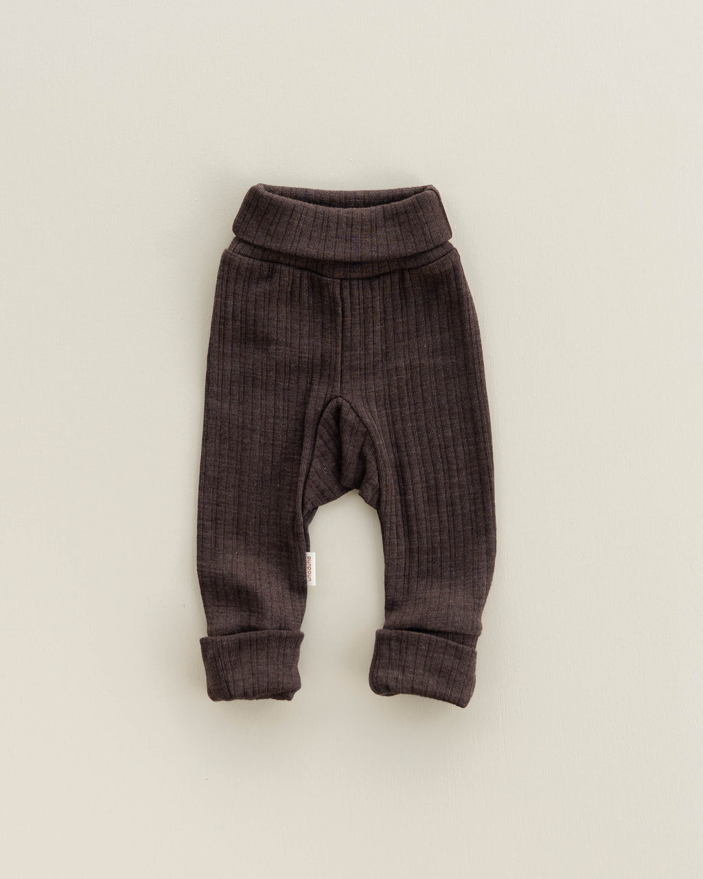 Baby pants 2 in 1 feet rib wool/silk - cocoa