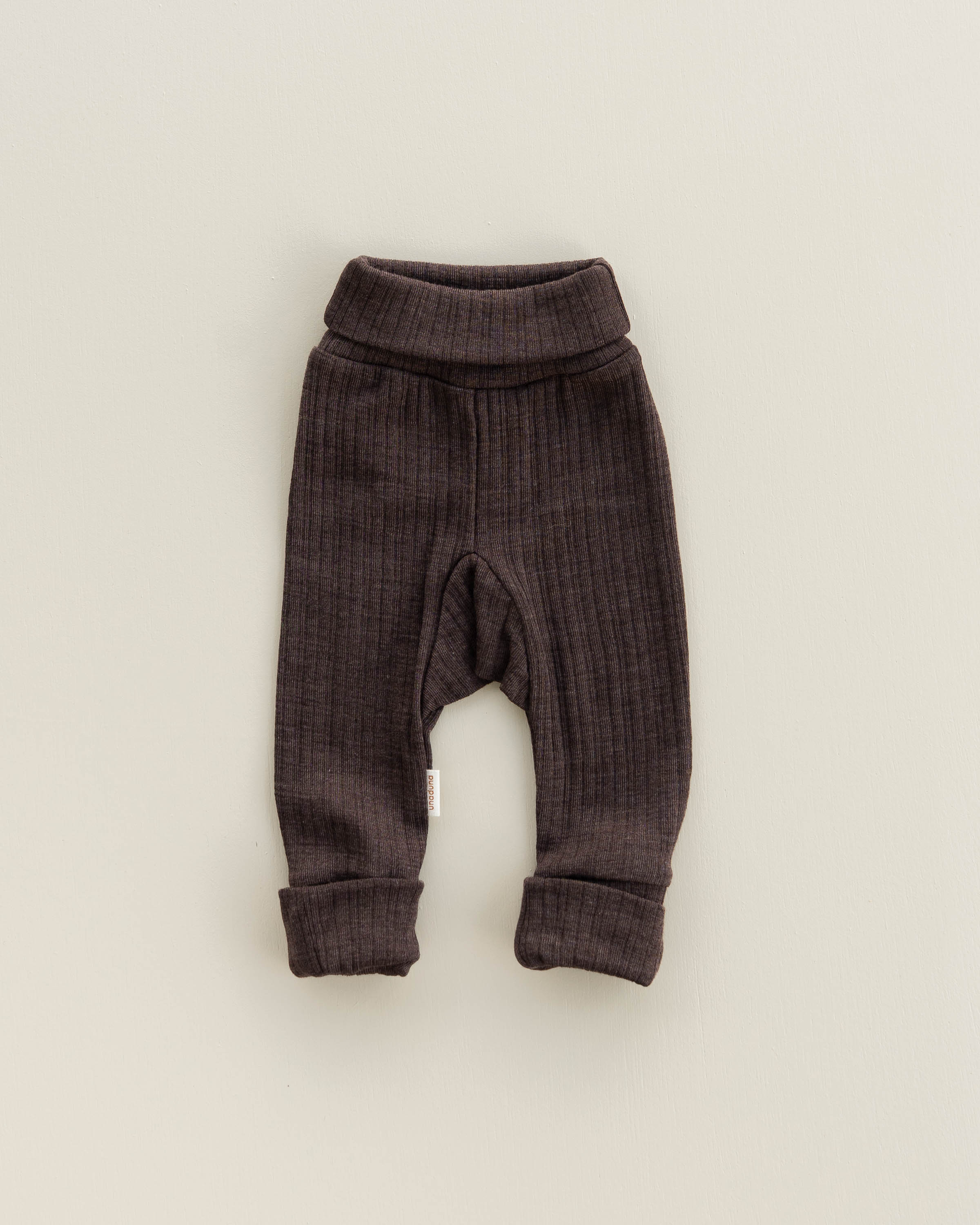 Baby pants 2 in 1 feet rib wool/silk - cocoa