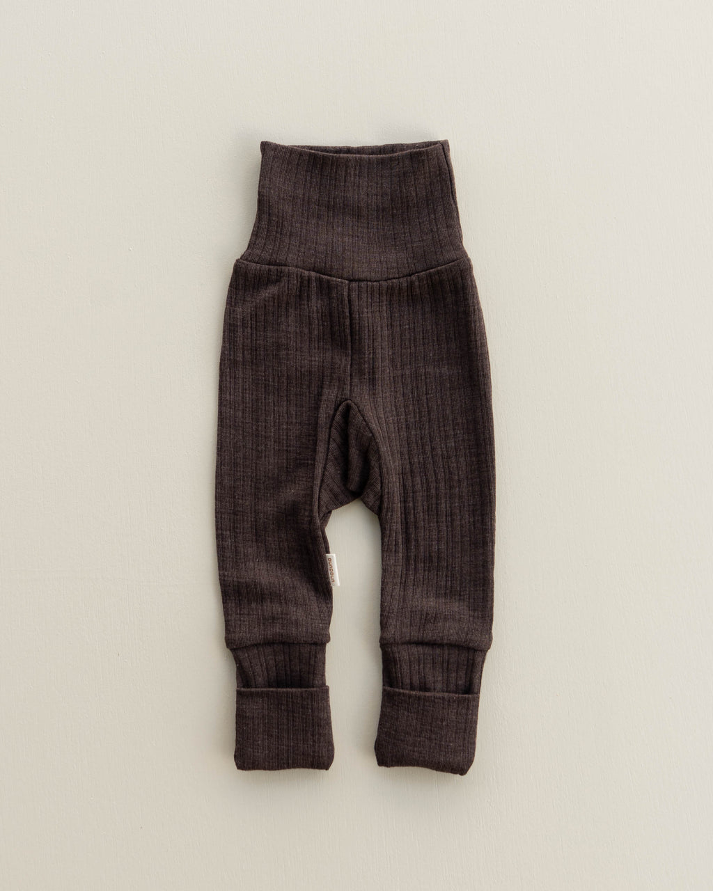Baby pants 2 in 1 feet rib wool/silk - cocoa