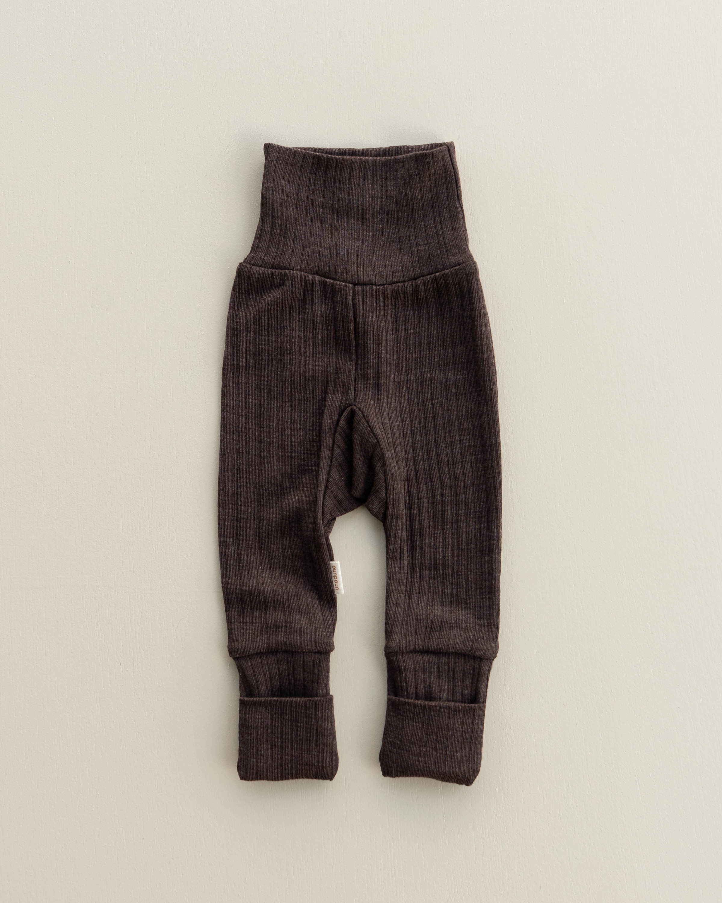Baby pants 2 in 1 feet rib wool/silk - cocoa