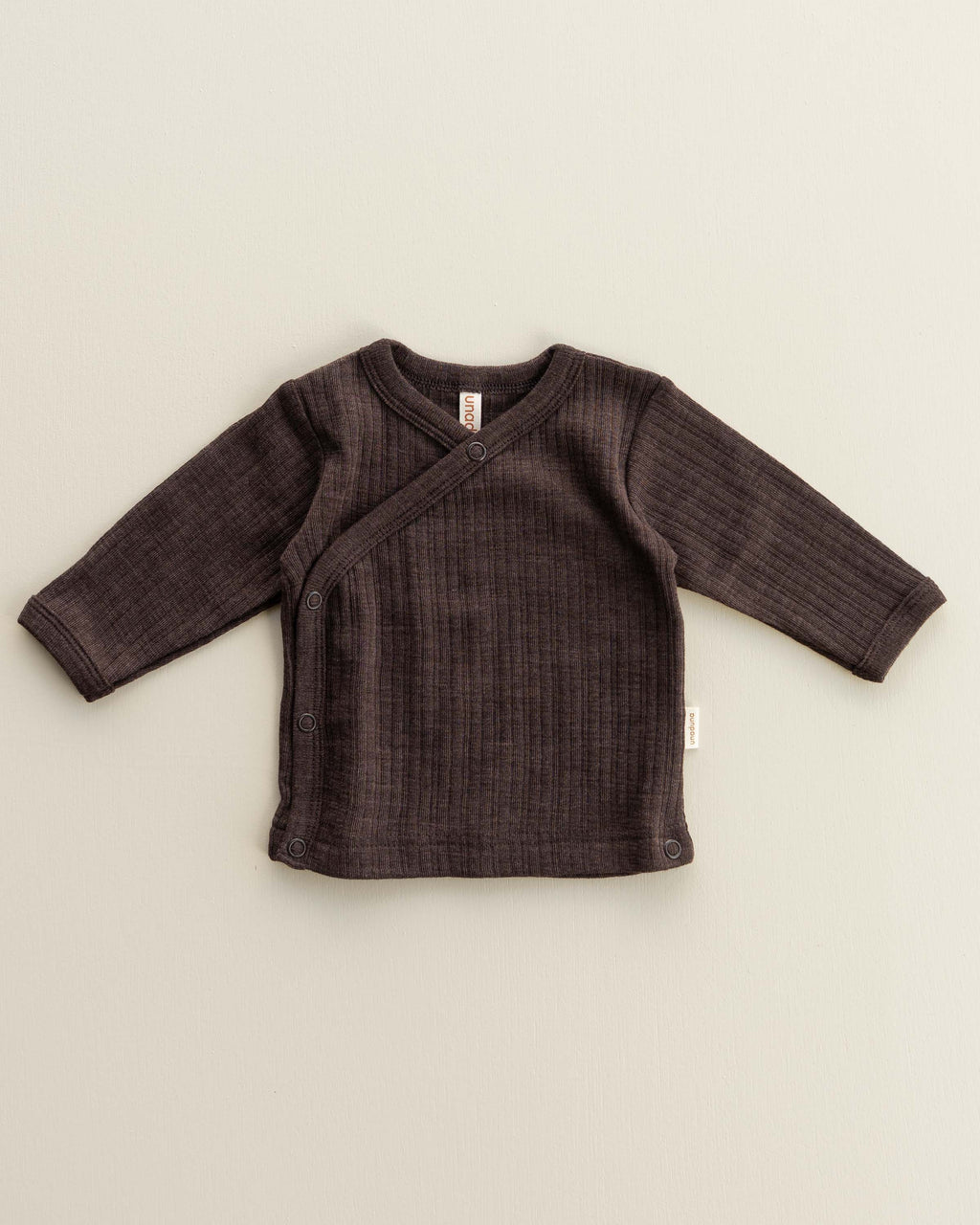 Baby wrap-around shirt rib wool/silk - cocoa