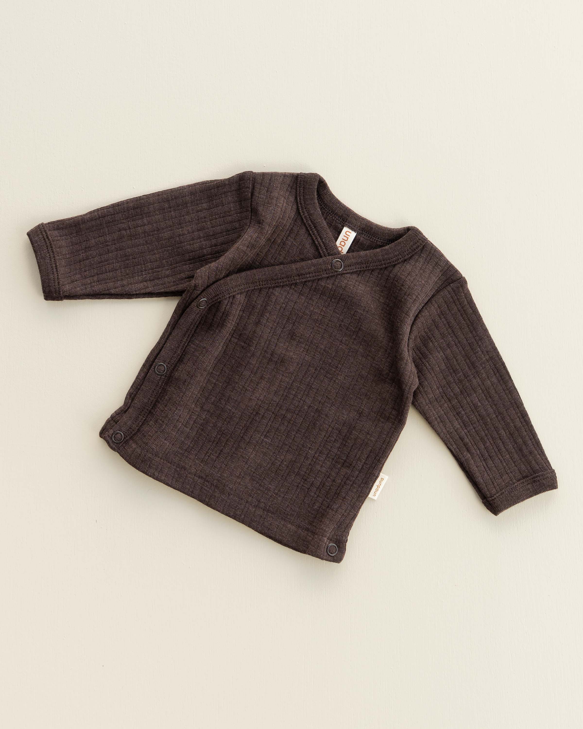 Baby wrap-around shirt rib wool/silk - cocoa