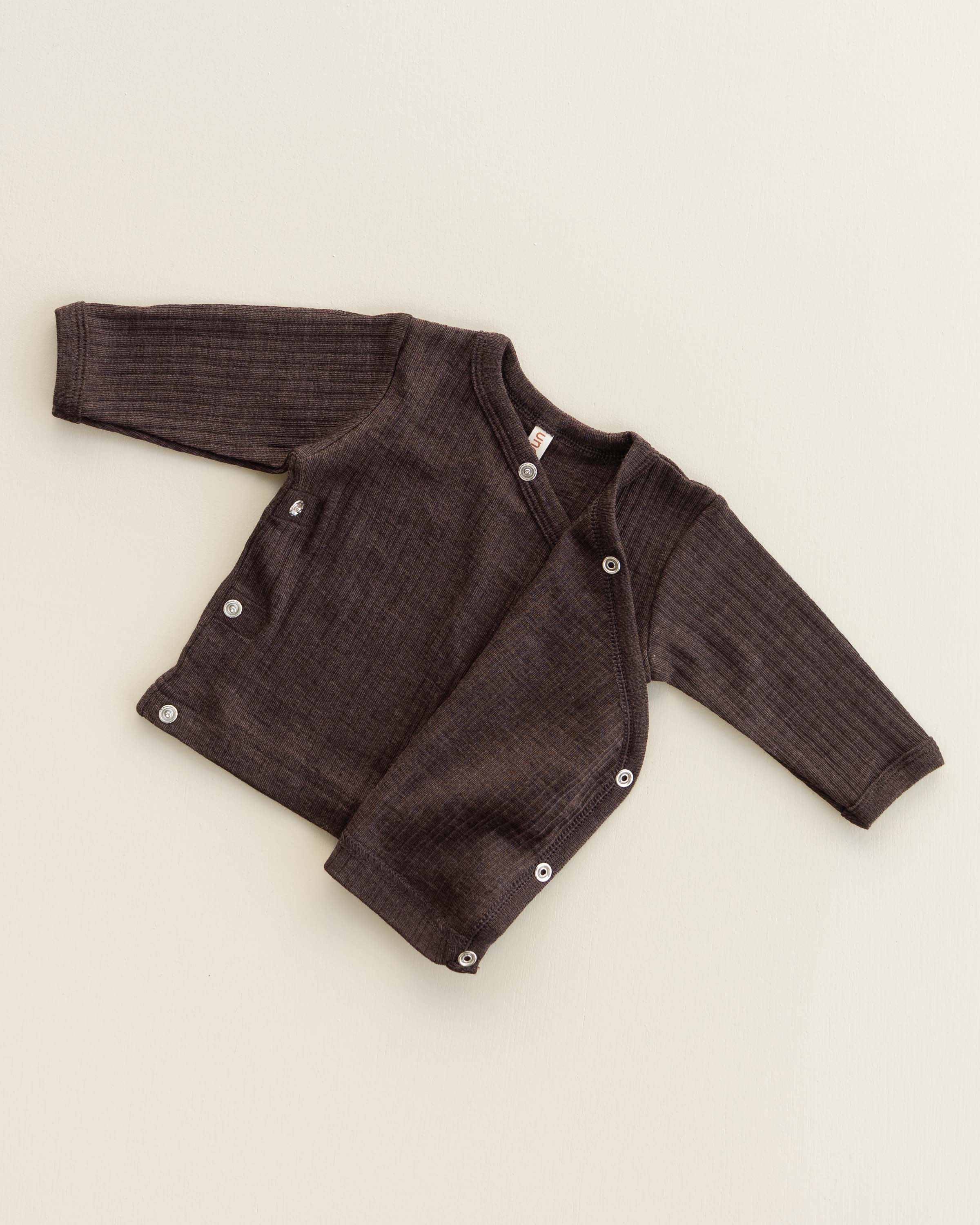 Baby wrap-around shirt rib wool/silk - cocoa