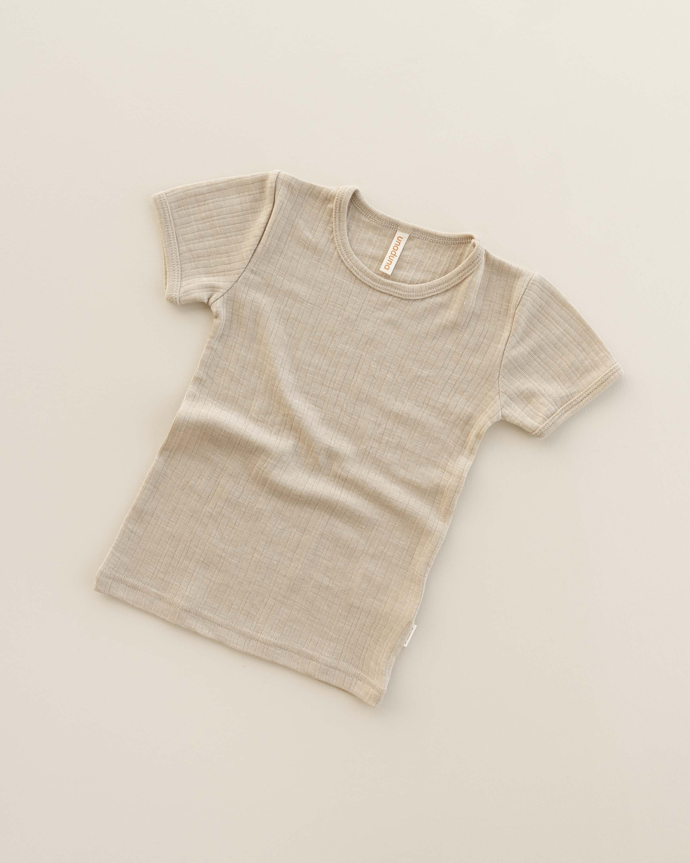 Kinder-Shirt Kurzarm gestreift Ajour Wolle/Seide - Wakame