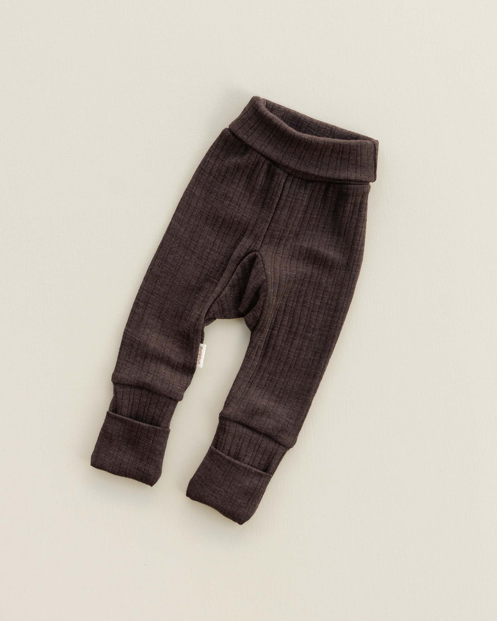 Baby pants 2 in 1 feet rib wool/silk - cocoa