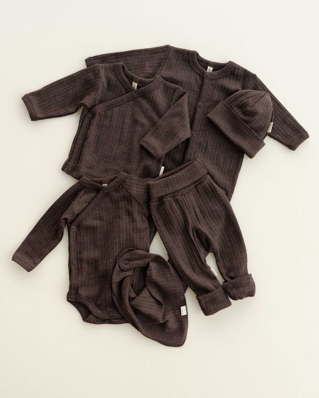 Baby pants 2 in 1 feet rib wool/silk - cocoa
