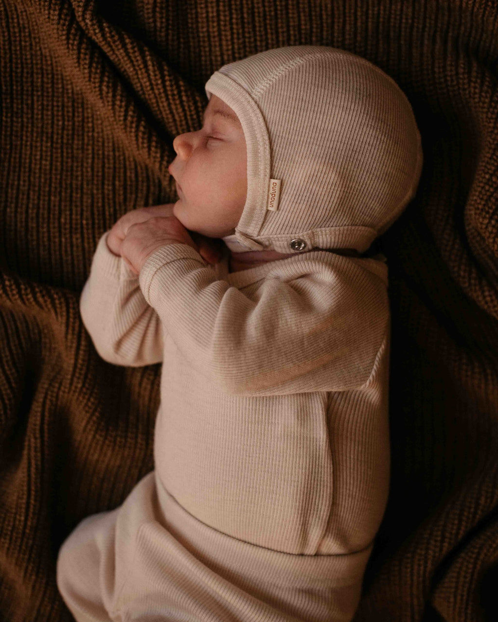 Unaduna baby bonnet tiny rib wool mazarin