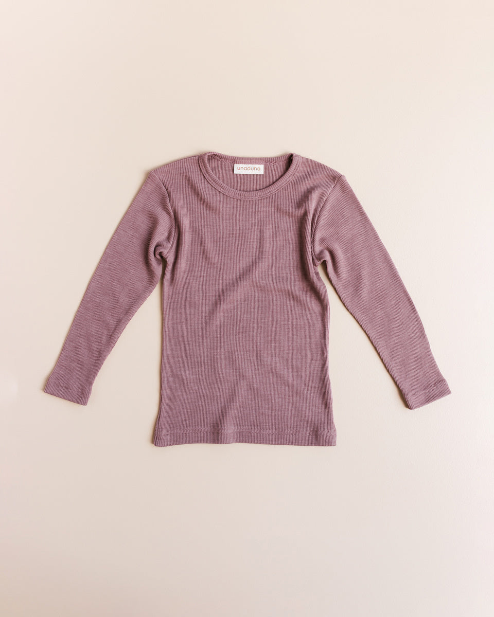 unaduna shirt longsleeves tiny rib wol:zijde mauvewood