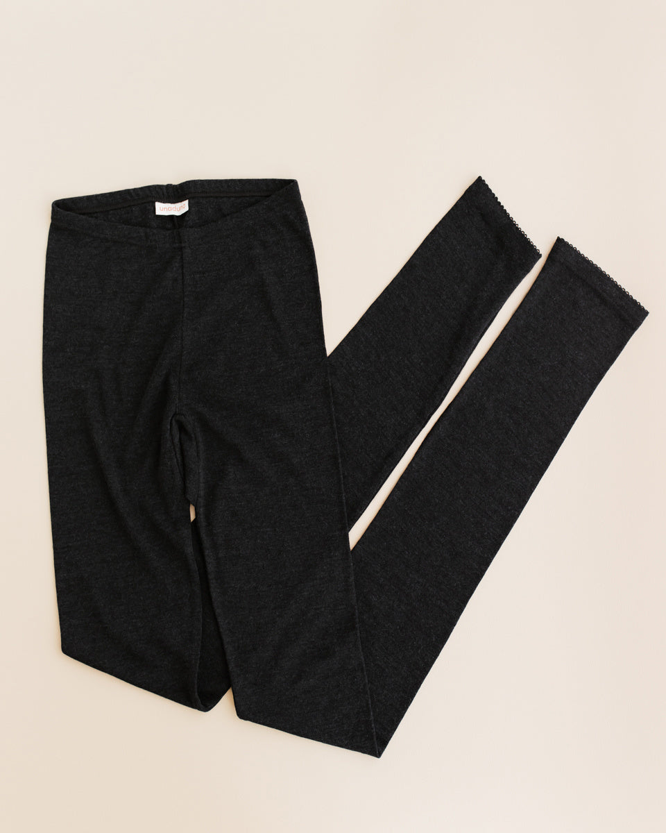 Women's Leggings pointelle wool:silk- ebony